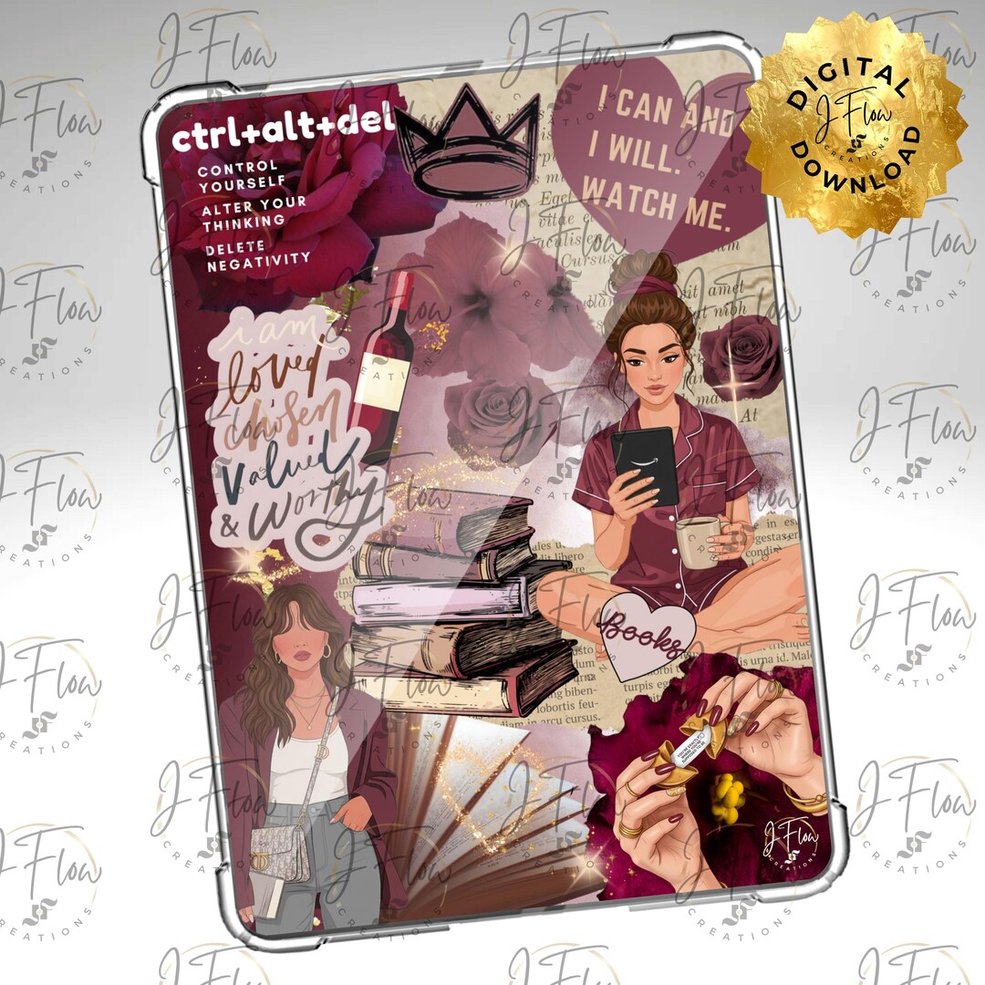 Burgundy Bookish Brunette Printable Kindle Insert - DIGITAL DOWNLOAD - Etsy