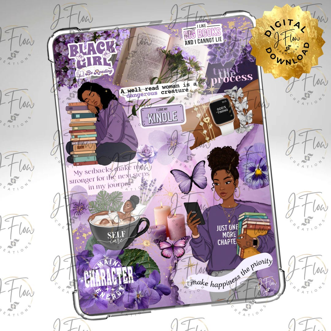 Purple Bookish Black Girl Printable Kindle Insert - DIGITAL DOWNLOAD - Etsy