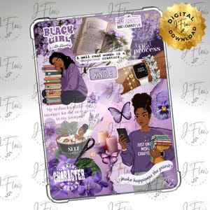 Purple Bookish Black Girl Printable Kindle Insert - DIGITAL DOWNLOAD