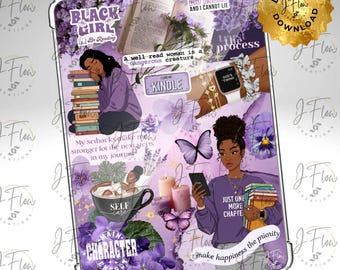 Purple Bookish Black Girl Printable Kindle Insert - DIGITAL DOWNLOAD