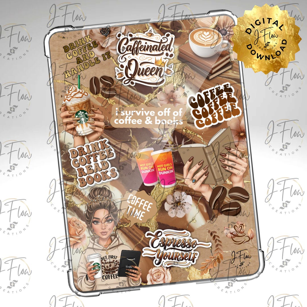 Caffeinated Queen Brunette Printable Kindle Insert - DIGITAL DOWNLOAD ...