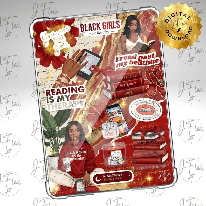 Red Aesthetic Black Girl Printable Kindle Insert - DIGITAL DOWNLOAD - Etsy