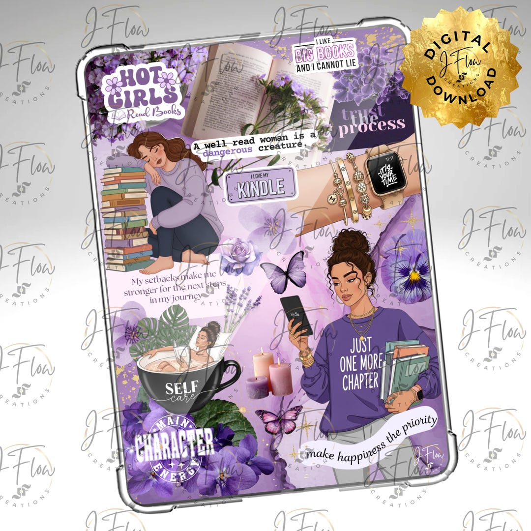 Purple Bookish Brunette Printable Kindle Insert - DIGITAL DOWNLOAD - Etsy