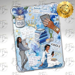 Blue Kindle Bella Black Girl Printable Kindle Insert - DIGITAL DOWNLOAD