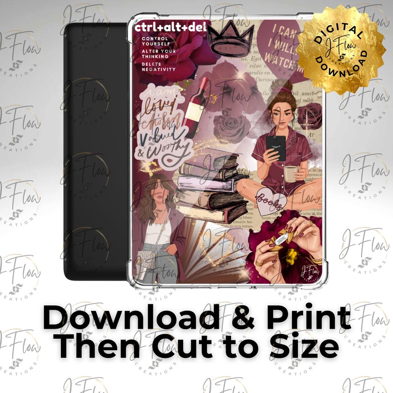 Burgundy Bookish Brunette Printable Kindle Insert - DIGITAL DOWNLOAD - Etsy