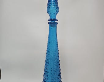 MCM Italian Empoli Glass Genie Bottle: Aztec Pattern Decanter Vase