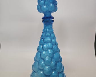 MCM Italian Empoli Glass Genie Bottle: Blue Bubble Decanter Vase