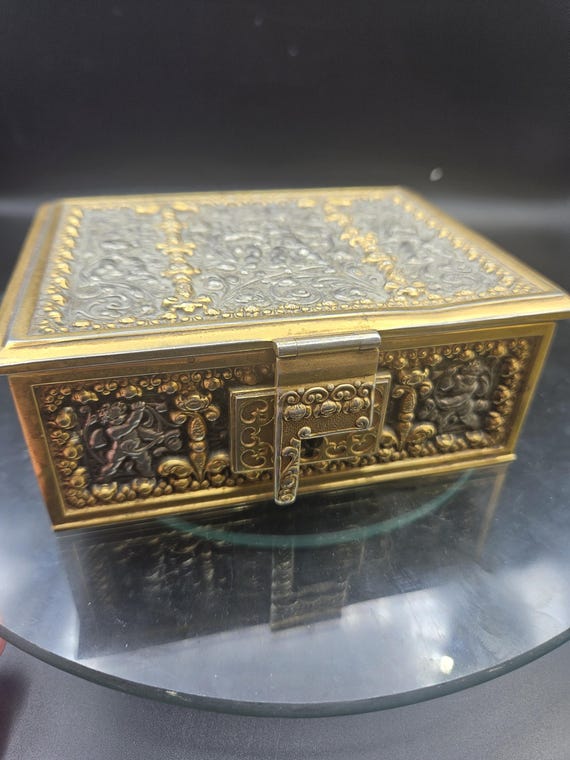 Erhard brass and silver metal embossed box with cherubs