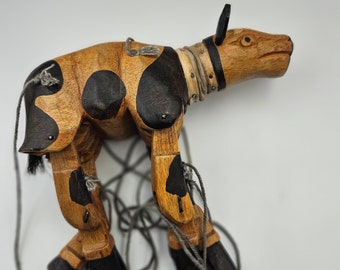 Vintage carved wood  Cow Marionette