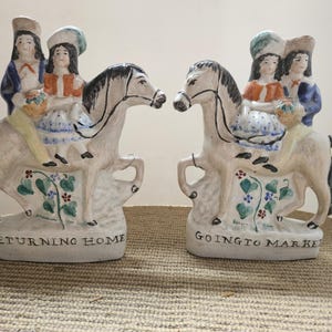 Pair of Antique Staffordshire Flat Back Figures on Horseback