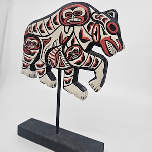 First Nations Bear carved wood formline, style, Painted