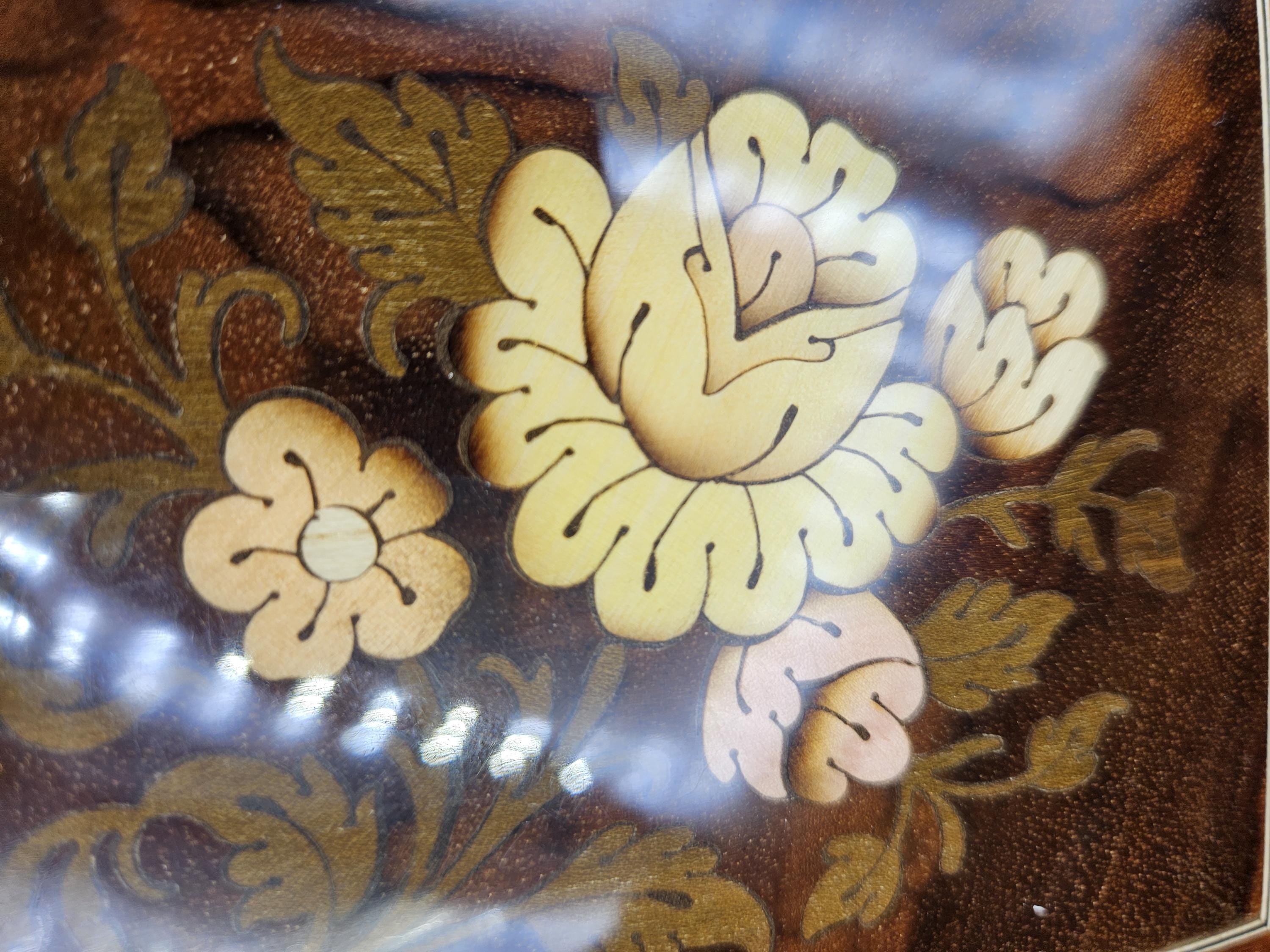 ヴィンテージ イタリア製 象嵌入り 木製 花柄 オルゴール ジュエリー