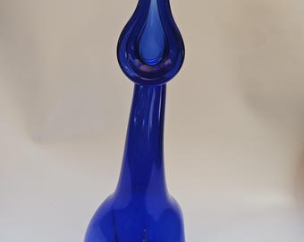 Antique Persian Cobalt Glass Tear Catcher Bottle: Handblown Rose Water Sprinkler