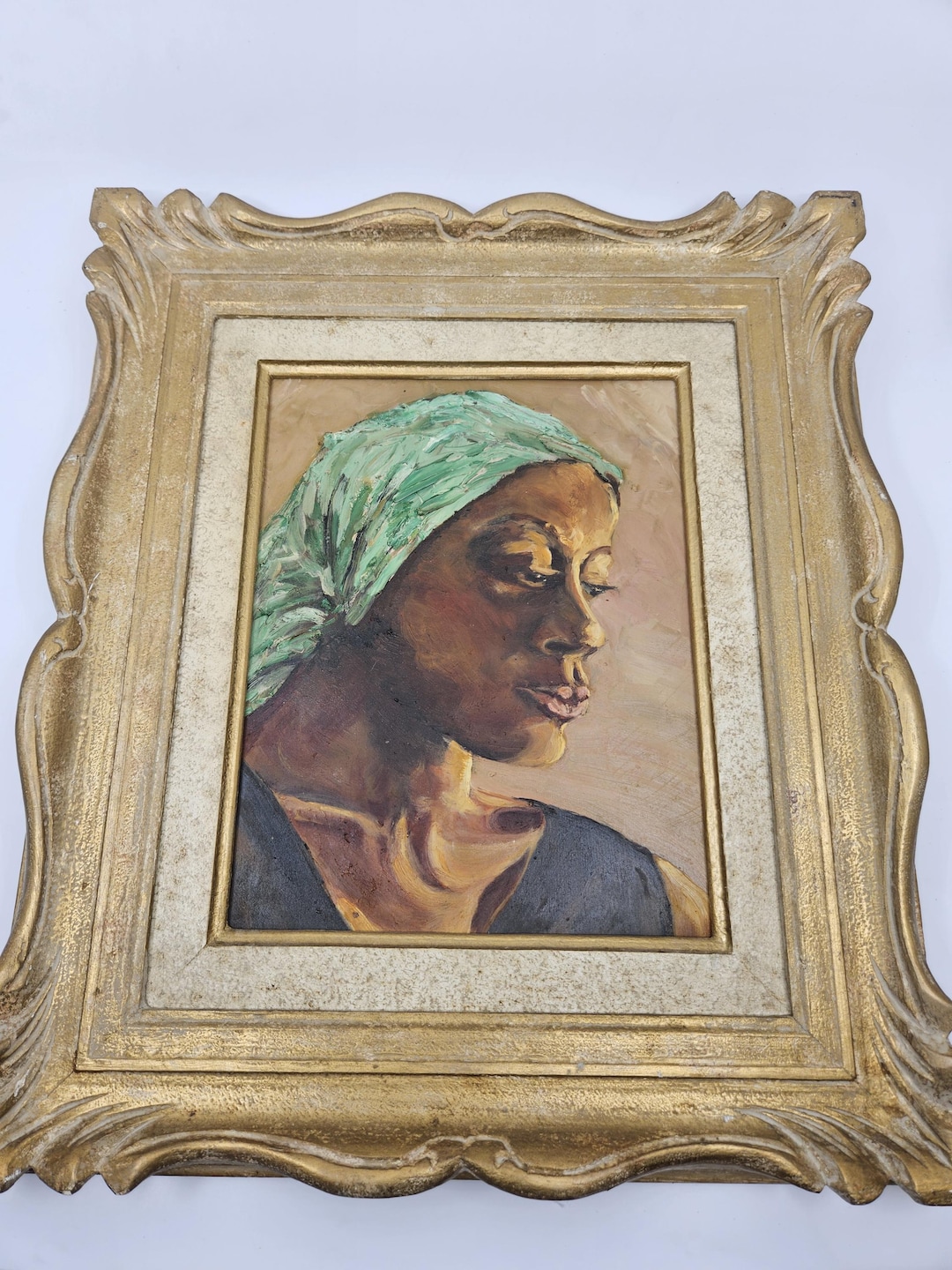 Framed Oil Painting: Woman With Head Scarf, Vintage Portrait - Etsy