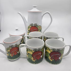 Juego de té/café vintage con forma de seta, fabricado en Japón.