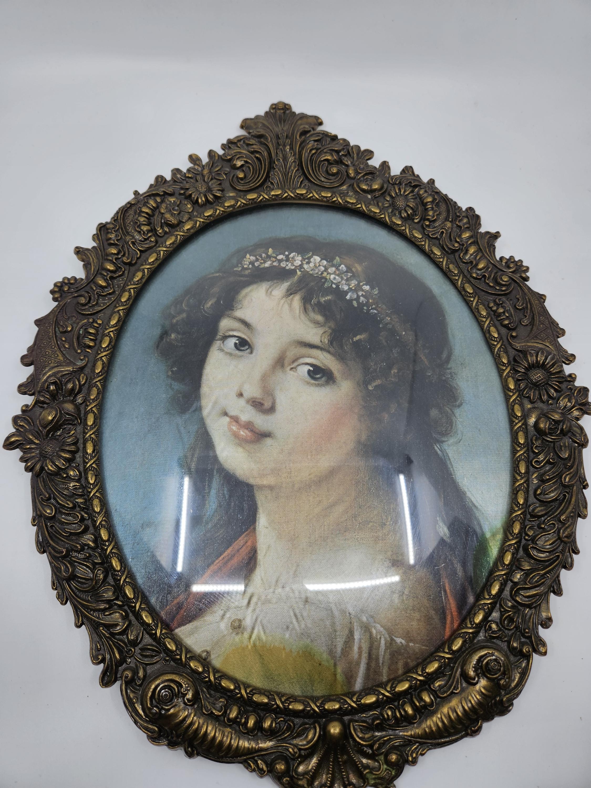 英国アンティーク オーバルアート 絵画 真鍮