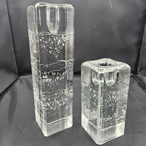 Two 1970s Arkipelago Glass Icicle Single Candle Holder Timo Sarpaneva Iittala Finland