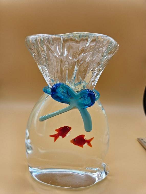 Vintage Murano Style Art Glass Fish in Bag -goldfish