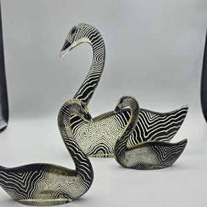 MCM 1970s Abraham Palatnik Brazil Lucite Black Swan Sculptures one large two small