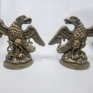 Pair of Antique Solid Brass Fire Place Andirons, Eagle Ornaments, Fire dogs, Fire Place Decor, Chenets, Eagles.