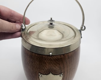 Antique Made in England Oak Biscuit Barrel
