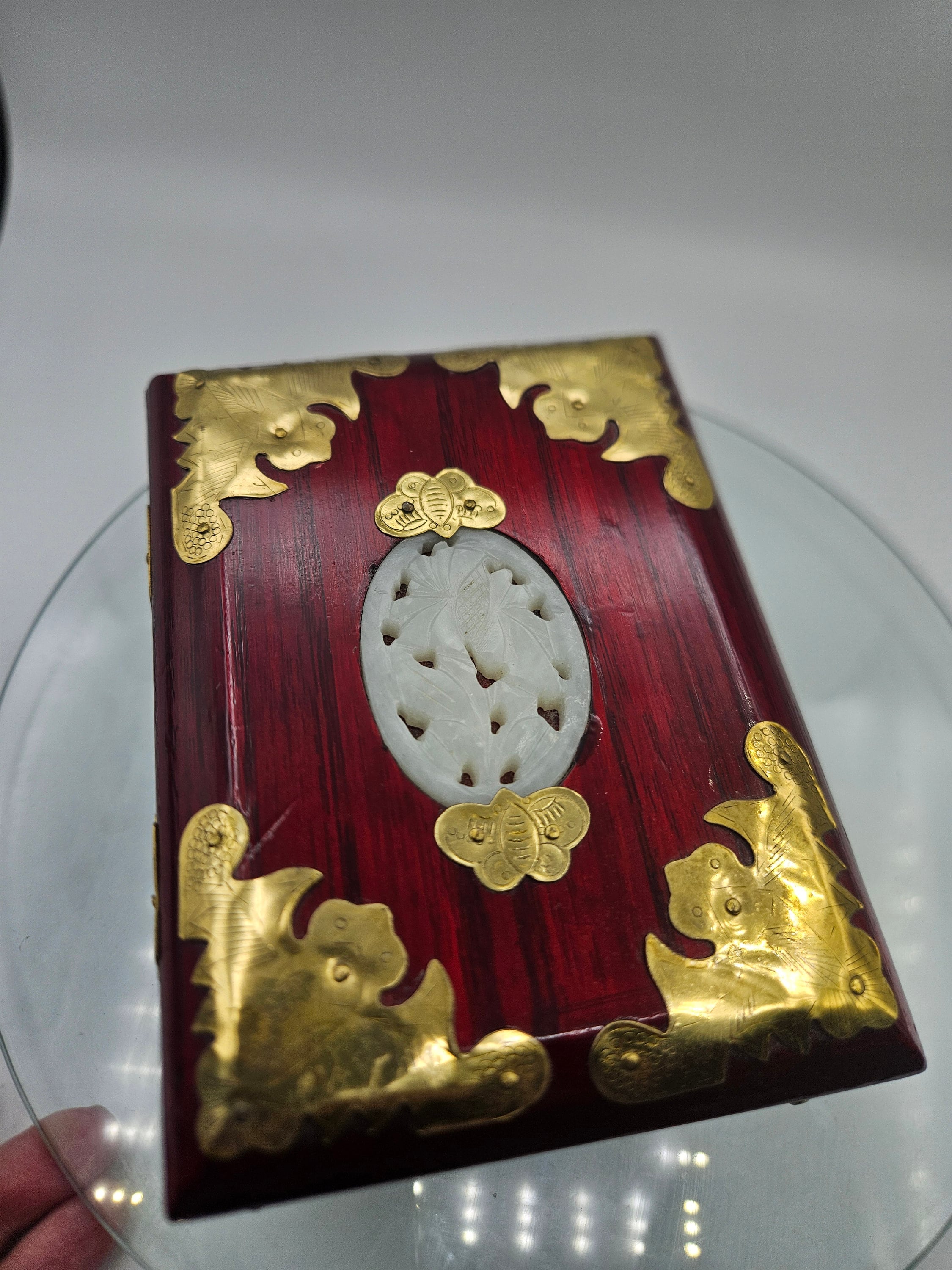 Vintage Chinese Rose Wood Lacquered Jewelry Box With Inlay Vintage Chinese Rose Wood Lacquered Jewelry Box With Inlay
