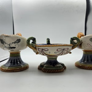 Vintage Trio of Italian Majolica Handpainted Ceramic Candle Holders and ...