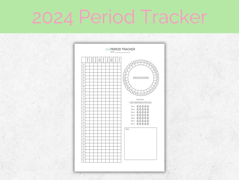 Printable 2024 Period Tracker Instant Download PDF Menstrual Cycle
