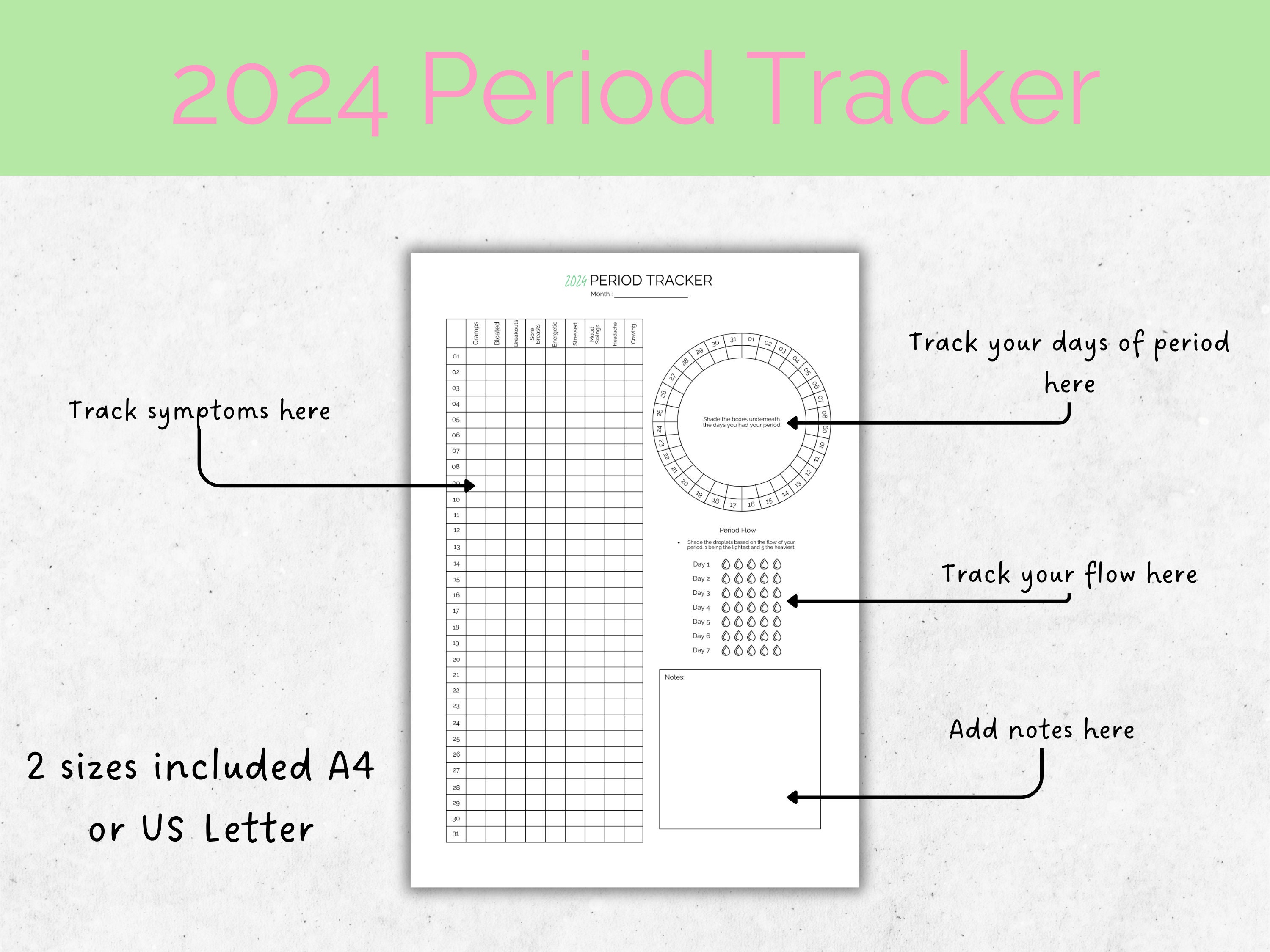 Printable 2024 Period Tracker Instant Download PDF Menstrual Cycle