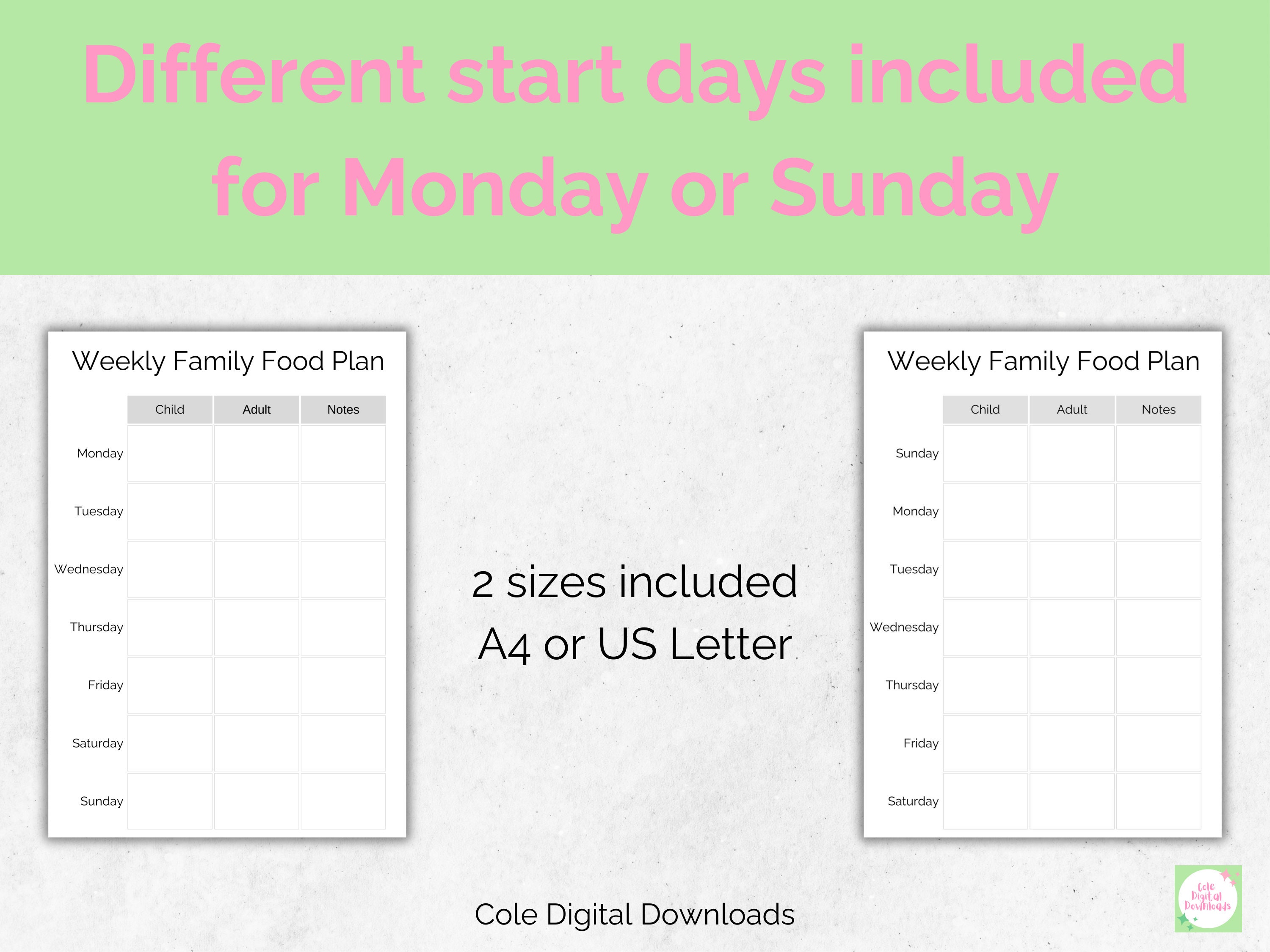 Printable Weekly Family Meal Planner With Child and Adult Sections - Etsy