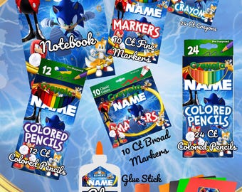 Plantillas de útiles escolares de Sonic: editables en Canva