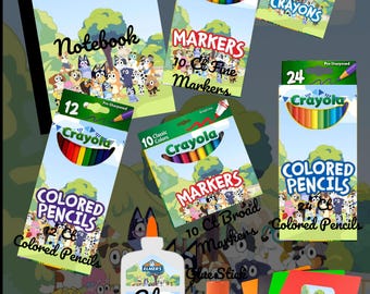 Plantillas de útiles escolares con temática azul: editables en Canva