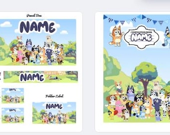 Plantillas de útiles escolares Bluey: editables en Canva