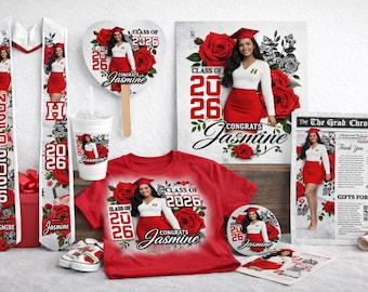 Paquete de graduación rojo - Plantilla editable de Canva