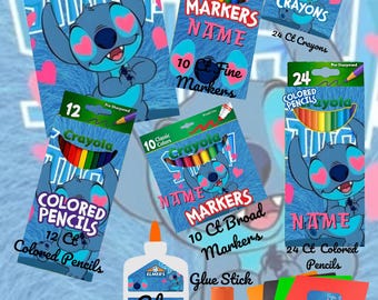 Plantillas de útiles escolares de Stitch: editables en Canva