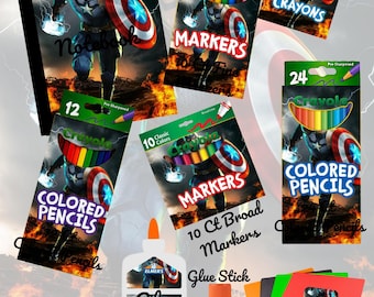 Plantillas de útiles escolares de Cap America: editables en Canva