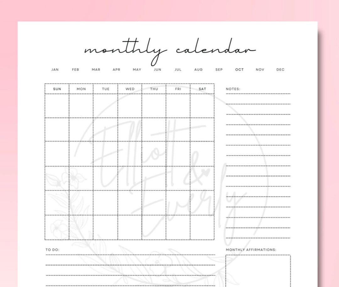 Monthly Calendar Planner Page - Etsy