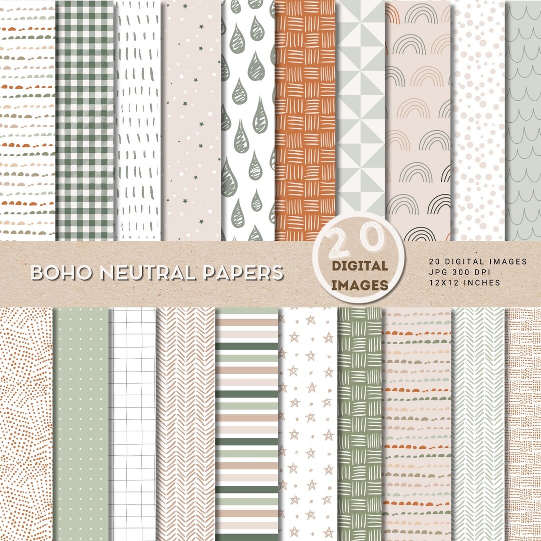 Printable Digital Paper Pack. Scrapbooking Paper Kit. Boho Style. Etsy