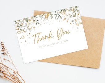 Carte de remerciement imprimable | Carte de remerciement avec fleurs beige | Téléchargement instantané | Carte numérique | thanks you carte