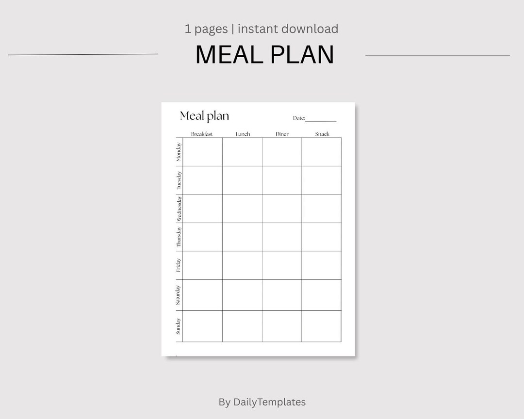 Weekly Meal Planner Printable | Minimalist Food Plan Template (PDF ...