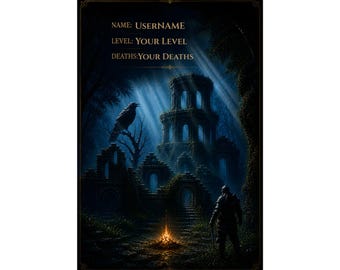 Personalisierte Dark Souls Chosen Undead Reise Poster | Gamer Wandkunst (Name, Level, Tode)