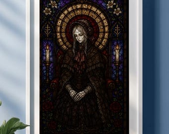 Bloodborne The Doll – Gothic Stained Glass Art Print | Bloodborne-Inspired Dark Fantasy Wall Decor