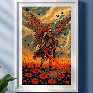 Malenia Bold Poster Art – Elden Ring Inspired Print – Soulsborne Floral Blade of Miquella Wall Decor