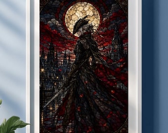 Bloodborne Lady Maria – Gothic Stained Glass Art Print | Bloodborne Dark Fantasy Wall Decor