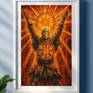 Solaire of Astora – Dark Souls Praise the Sun Poster | Stained Glass Style Fan Art Print
