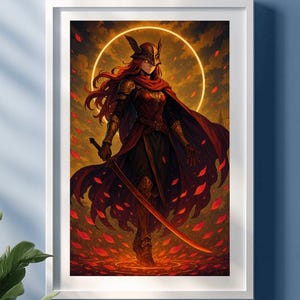 Malenia, Blade of Miquella – Elden Ring Fan Art Poster | Scarlet Anime Fantasy Warrior Print