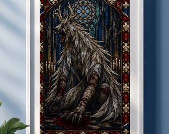 Bloodborne Vicar Amelia – Gothic Stained Glass Art Print | Bloodborne Cathedral Beast Wall Decor