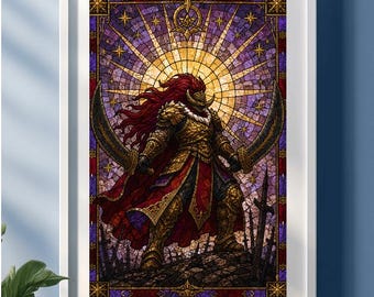 Radahn Stained Glass Art – Elden Ring Knight Fantasy Print