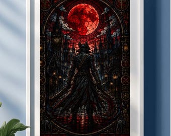 Bloodborne Hunter Stained Glass Art Print – Gothic Dark Fantasy Wall Decor