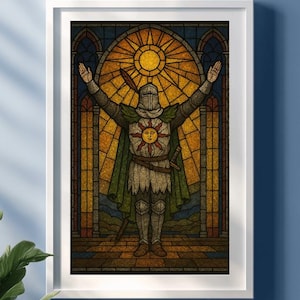 Solaire of Astora Stained Glass Art Print |  Praise the Sun | Dark Souls Inspired Wall Decor | FromSoftware Gothic Fantasy Poster